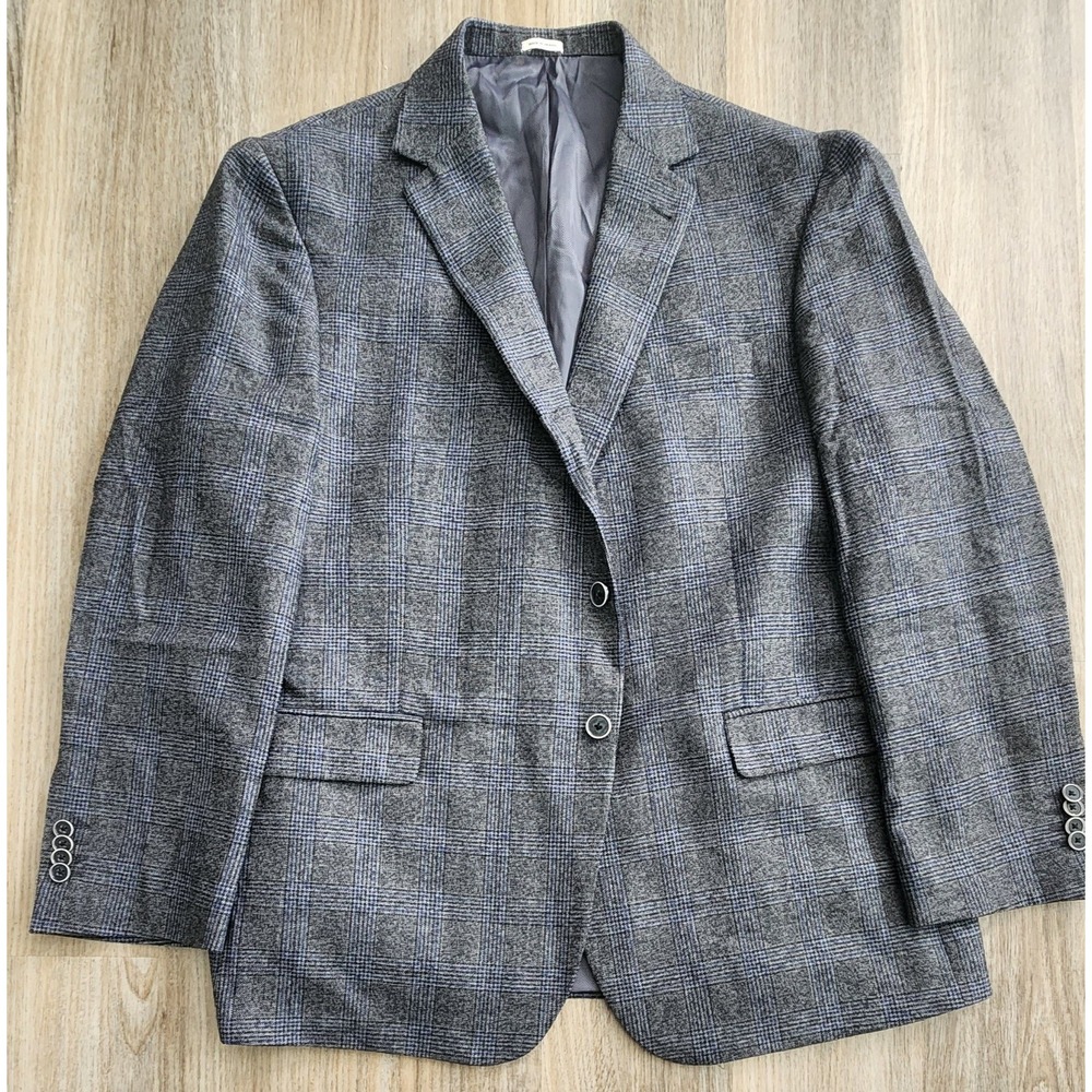 Joseph Abboud Men's Grey Blue Glen Plaid 2 Button Sports Coat Size 48 R Zignone